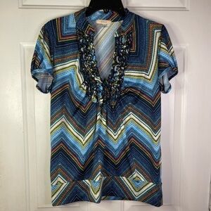 Halo multi colored v neck ruffle blouse.